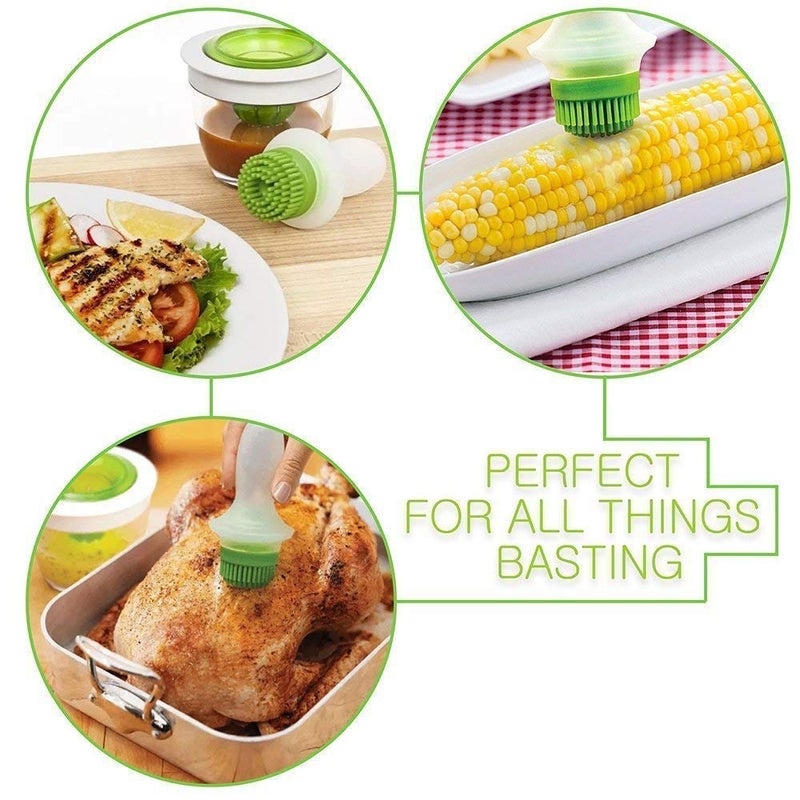 Deoxys Oil Bottle and Brush Set Basting Brush Silicone Pastry Baking Brush BBQ Sauce Marinade Meat Glazing Oil Brush Silicone Honey Oil Bottle Vinegar Pump Dispenser with Brush - Image 3