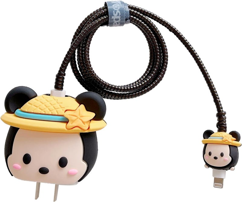 CERLINK Cable Protector for Apple iPhone Charger 20W/18W Type C, 3D Cute Cartoon Case Adaptor Cover Full Cable Connection Protectors Protective Protection Wire Sleeves Guard (Hat Mouse) - Image 1