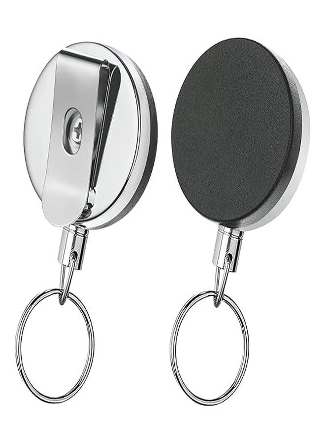 Spotink Metal Black Retractable Reel ID Card Holder, ID Badge Holder with Back Belt Clip, Card Holders (Pack of 2) - Image 1