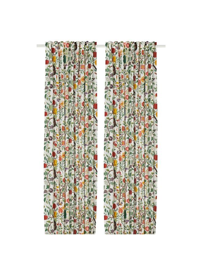 erorex Curtains, 1 Pair, White Multicolour/Floral Pattern, 145X300 Cm - Image 1