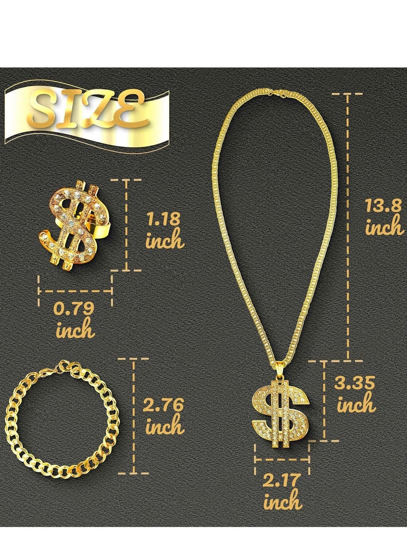 Excefore 5 PCS Hip Hop Costume Kit Bucket Hat Sunglasses Dollar Sign Chain Ring Bracelet - Image 5
