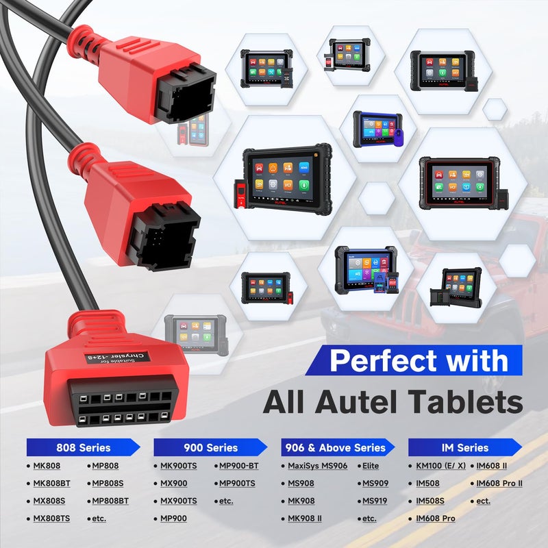 Autel Original OBD2 12+8 Adapter Cable for Chrysler, 2.6ft/ 0.8M OBDII 12 8 Security Gateway Bypass Cable Universal for FCA SGW Vehicles, Fit All Auto Scanners MK808 MX808 MS906PRO MS908S Elite Ultra - Image 3