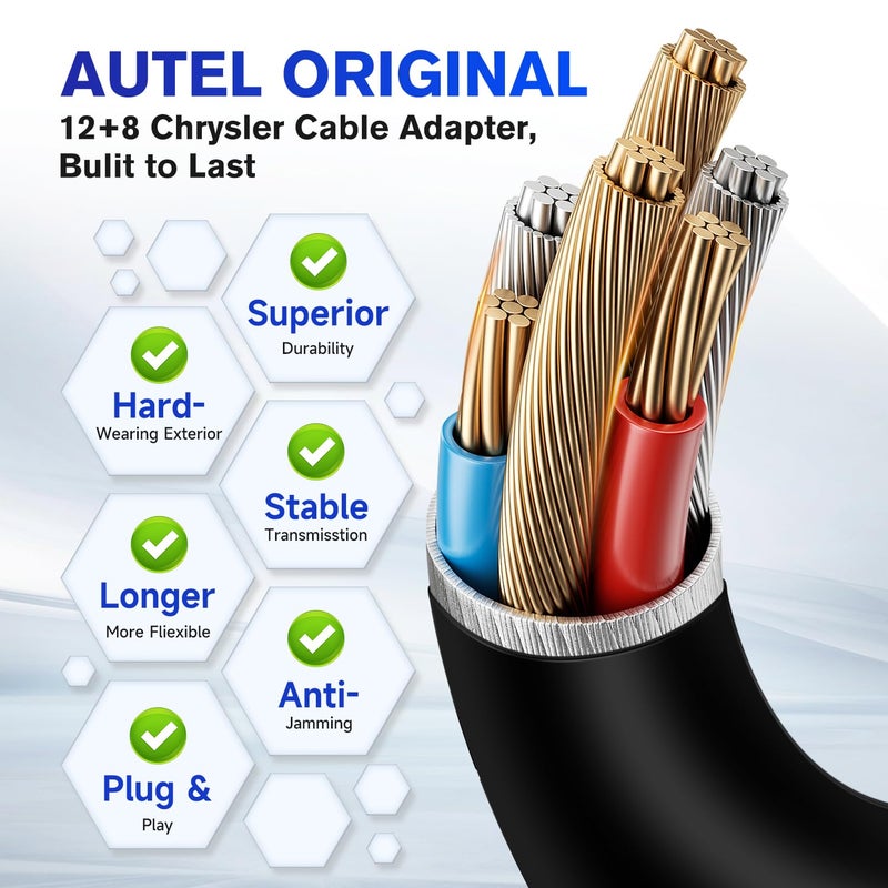 Autel Original OBD2 12+8 Adapter Cable for Chrysler, 2.6ft/ 0.8M OBDII 12 8 Security Gateway Bypass Cable Universal for FCA SGW Vehicles, Fit All Auto Scanners MK808 MX808 MS906PRO MS908S Elite Ultra - Image 5