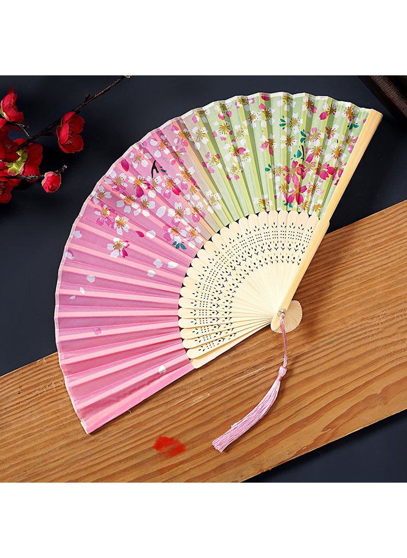 Generic - Vintage Folding Fan Chinese Style Bamboo Gradient Sakura Rain - Image 1