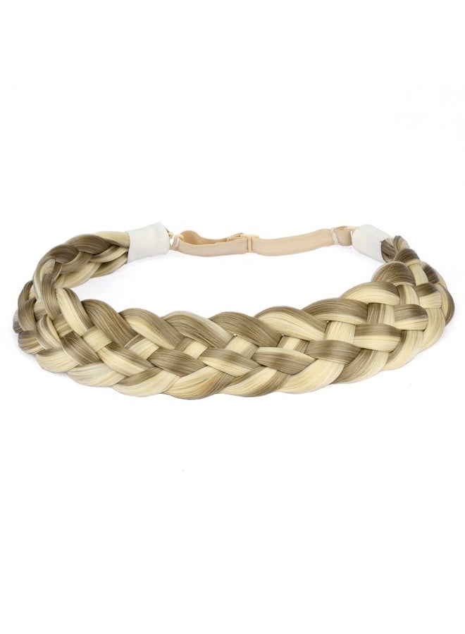 BOBIYA 5 Strands Synthetic Hair Braided Headband Classic Chunky Wide Plaited Braids Elastic Stretch Hairpiece for Women Girl (Buttered Toast) - Image 1