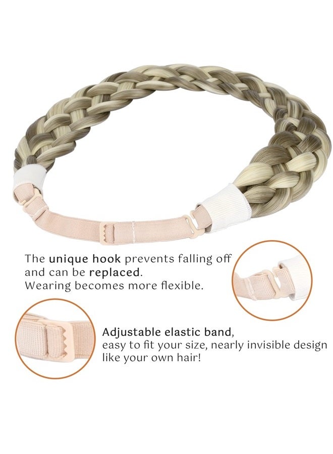 BOBIYA 5 Strands Synthetic Hair Braided Headband Classic Chunky Wide Plaited Braids Elastic Stretch Hairpiece for Women Girl (Buttered Toast) - Image 4