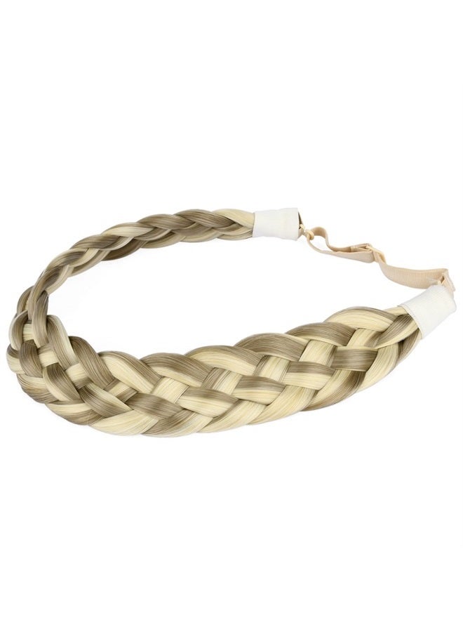 BOBIYA 5 Strands Synthetic Hair Braided Headband Classic Chunky Wide Plaited Braids Elastic Stretch Hairpiece for Women Girl (Buttered Toast) - Image 2