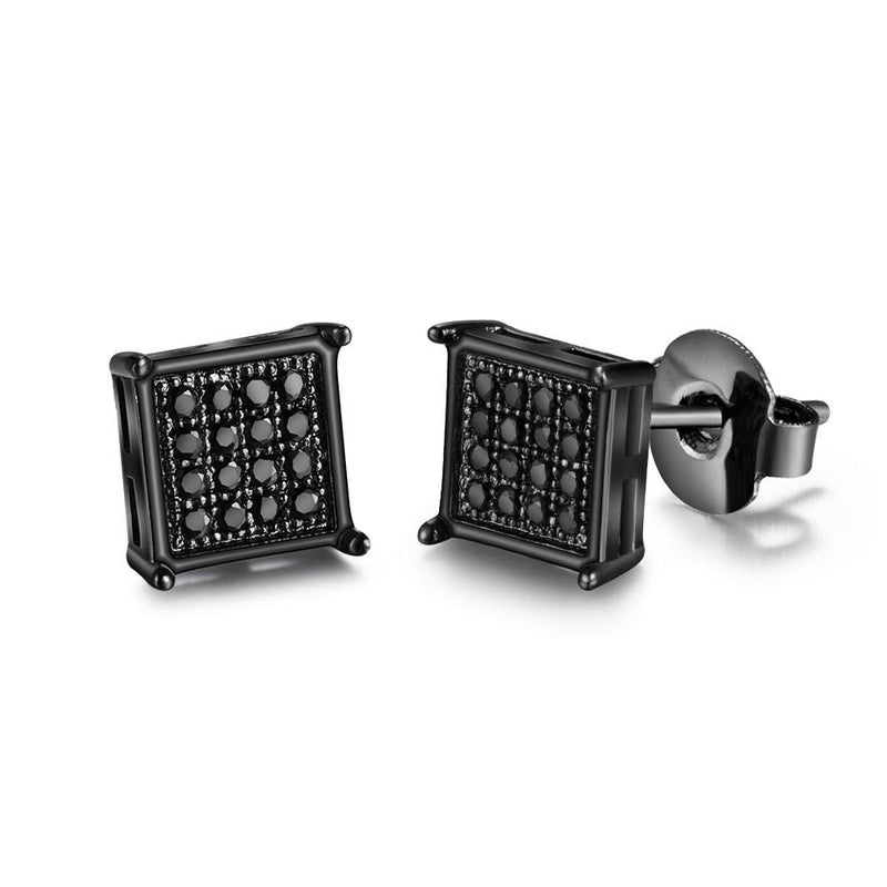 Tarsus Mens Square Earrings Black Stud Diamond Crystal Small 316L Surgical Stainless Steel Post for Sensitive Ears Cool Guy Jewelry Gift Men, Women Unisex 7mm -Tarsus - Image 1