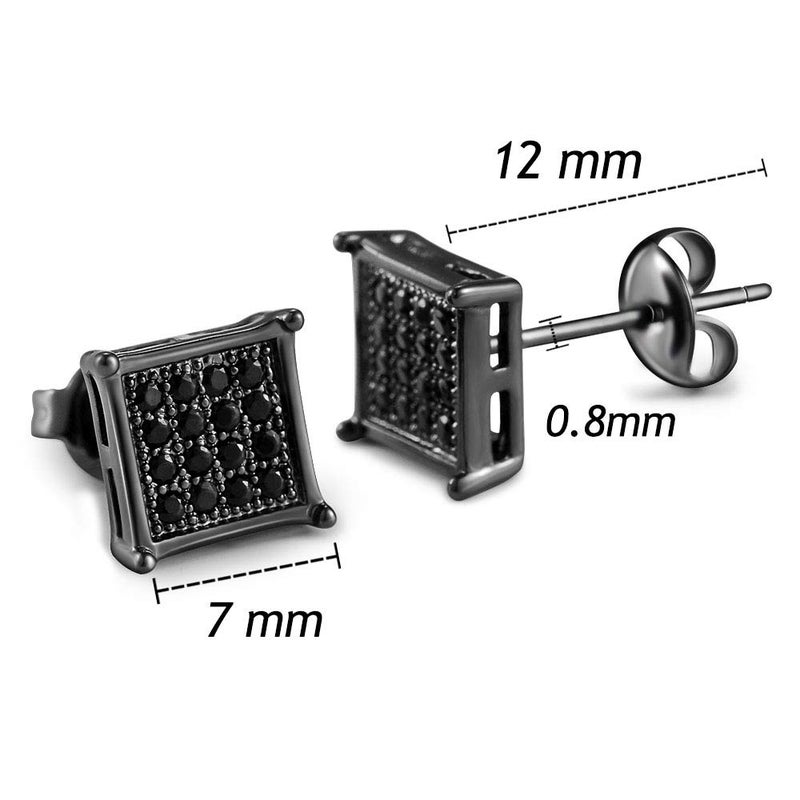 Tarsus Mens Square Earrings Black Stud Diamond Crystal Small 316L Surgical Stainless Steel Post for Sensitive Ears Cool Guy Jewelry Gift Men, Women Unisex 7mm -Tarsus - Image 5