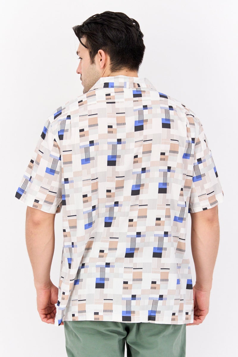 Jachs New York Men Regular Fit Short Sleeves Allover Print Casual Shirt, Beige Combo - Image 3