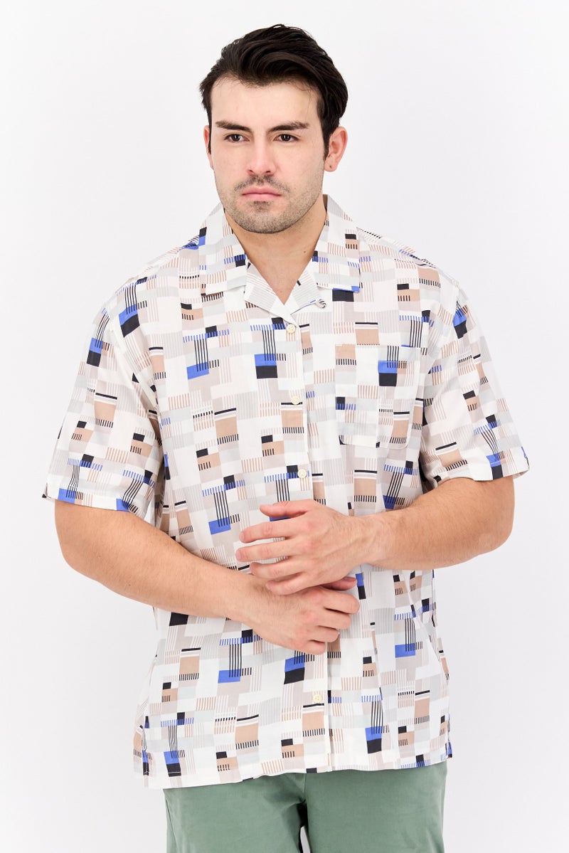 Jachs New York Men Regular Fit Short Sleeves Allover Print Casual Shirt, Beige Combo - Image 1