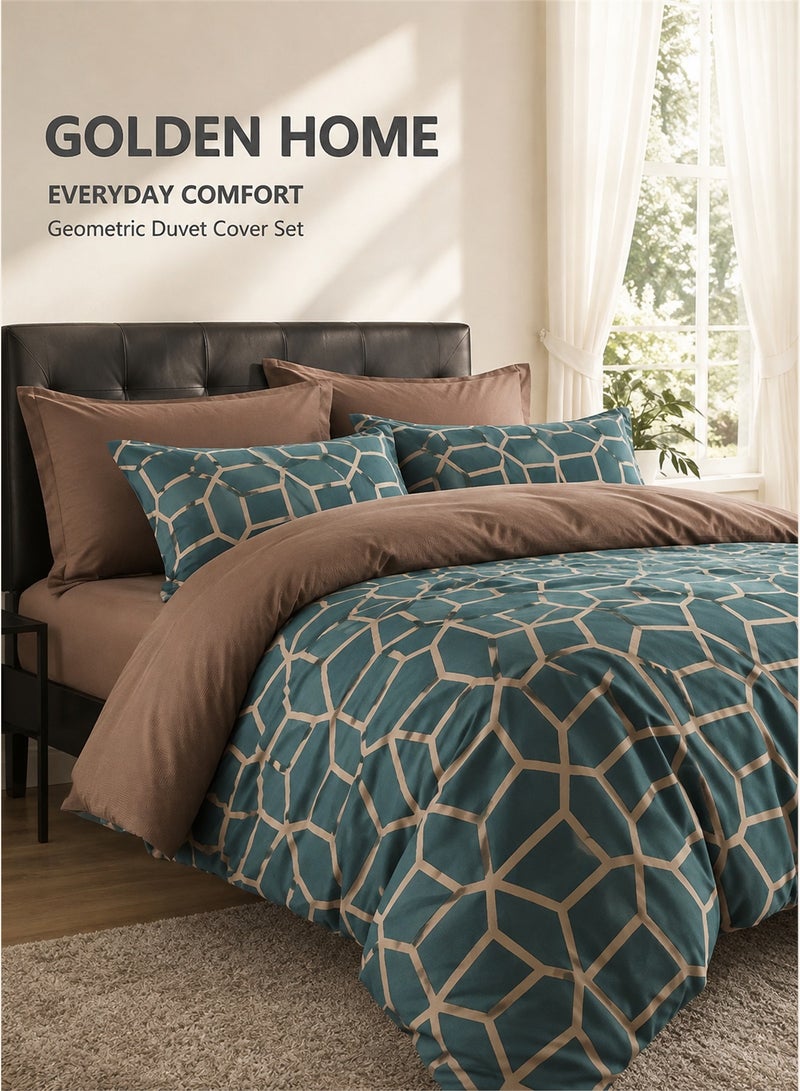 GOLDEN HOME 6 Piece King/Queen/Single size, geometric/lattice pattern duvet cover set. set includes 1 Comforter Cover, 1 Fitted Bedsheet, 4 Pillowcases - Image 1