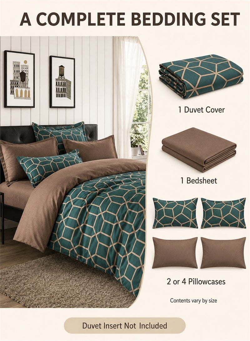 GOLDEN HOME 6 Piece King/Queen/Single size, geometric/lattice pattern duvet cover set. set includes 1 Comforter Cover, 1 Fitted Bedsheet, 4 Pillowcases - Image 2