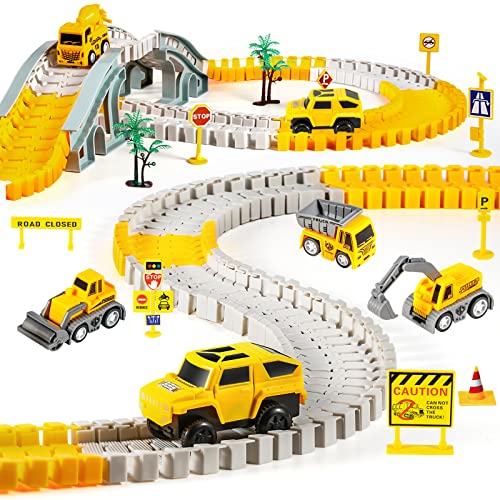 kizplays 260 PCS Construction Race Tracks for Kids Toys 2 Racing Cars 4 Construction Cars 1 Map  Flexible DIY Track Set Engineering Toys for 3 4 5 6 Year Old Boys Girls - Image 1