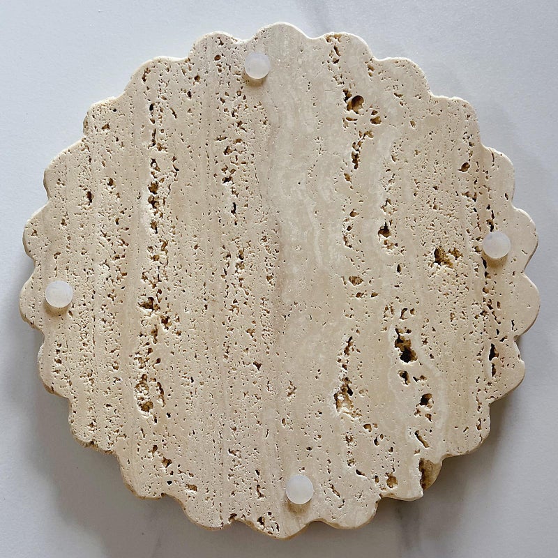SAIDKOCC SAIDKOCC Marble Tray Round Scalloped Tray Small Serving Platter for Counter  Bathroom  Kitchen  Nightstand  Jewelry Ring Dish Holder (Coffee Net)  - Image 3