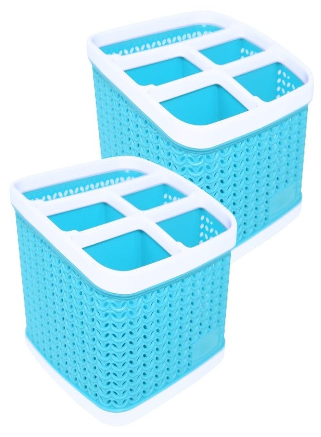 MORVI Minty Plastic Multipurpose Desk Organizer With 5 Compartments|For Home,Kitchen,Bathroom,Parlour,Office|Pen Stand,Cutlery,Stationary,Cosmetic,Tooth Brush|Set Of 2|Blue - Image 1