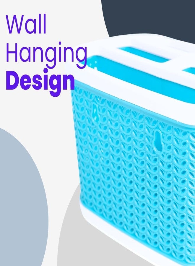 MORVI Minty Plastic Multipurpose Desk Organizer With 5 Compartments|For Home,Kitchen,Bathroom,Parlour,Office|Pen Stand,Cutlery,Stationary,Cosmetic,Tooth Brush|Set Of 2|Blue - Image 5