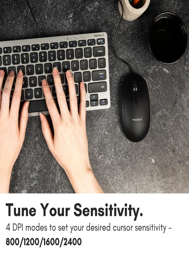 Macally Wired USB C Mouse for Mac and PC - Slim, Quiet, and Reliable - 3 Button, Scroll Wheel, and 4 DPI Mode Type C Mouse for Laptop, MacBook Pro/Air, iMac - Plug and Play Wired Mouse USBC - Black - Image 4