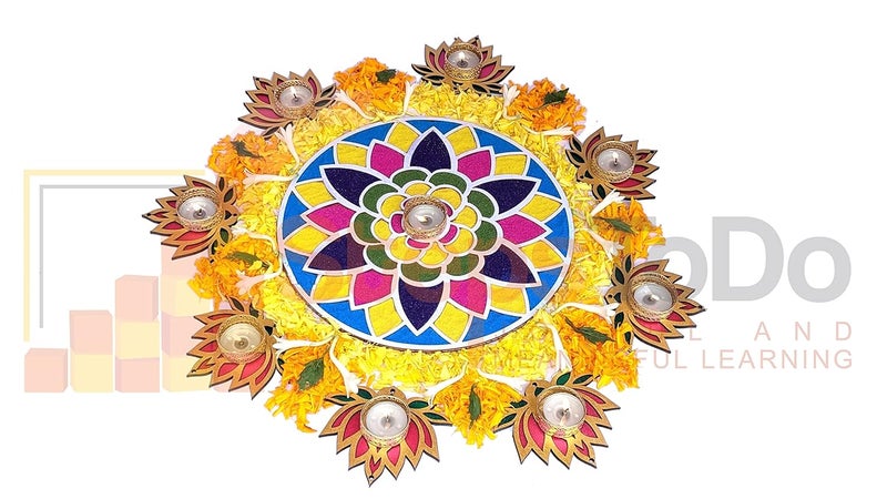 StepsToDo Wooden Lotus Flower Cutouts – Set of 12 | Golden, Rose Pink & Green | Diwali DIY Craft Kit | Decorative for Pooja, Festival, Wedding Return Gifts - Image 4