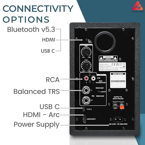 Audio Array AM-S1 BT v5.3 |Professional 4" Studio Monitor Speaker Pair| 60W Class D Amplification,Woven Composite Woofer,1" Silk-Dome Tweeter,EQ Controls|Music/Monitor Mode, Aux, HDMI, USB C, TRS, RCA - Image 3