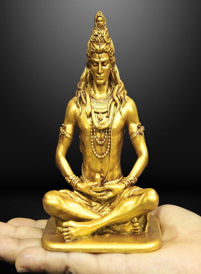 NEEANN Shankar Bholenath Shiva Murti-4.5 Inch Shiv Ji Idol Material Polystone-Colour Brass, Copper, Silver –Perfect Statue for Car Dashboard Home and Office Decor Indian God AdiYogi Small Size (Brass) - Image 1