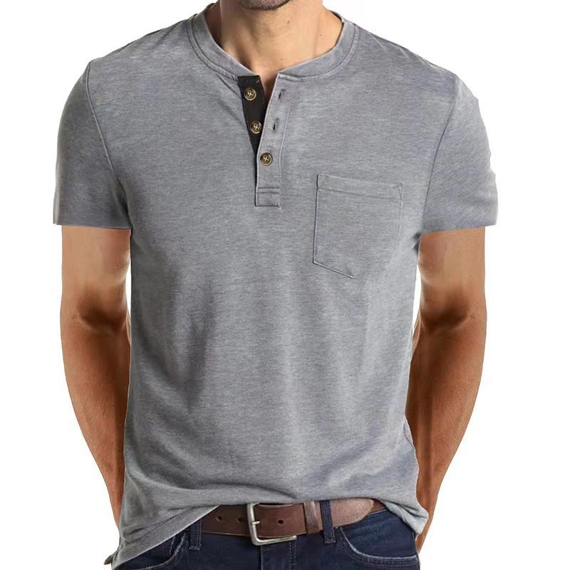 2024 Summer Men'S Short-Sleeved T-Shirt Men'S Henry T-Shirt Clothing Crewneck Top - Image 1