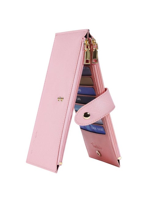 Womens Wallet Rfid Blocking Bifold Multi Card Case Wallet With Zipper Pocket Crosshatch (Pink Sakura 2191)