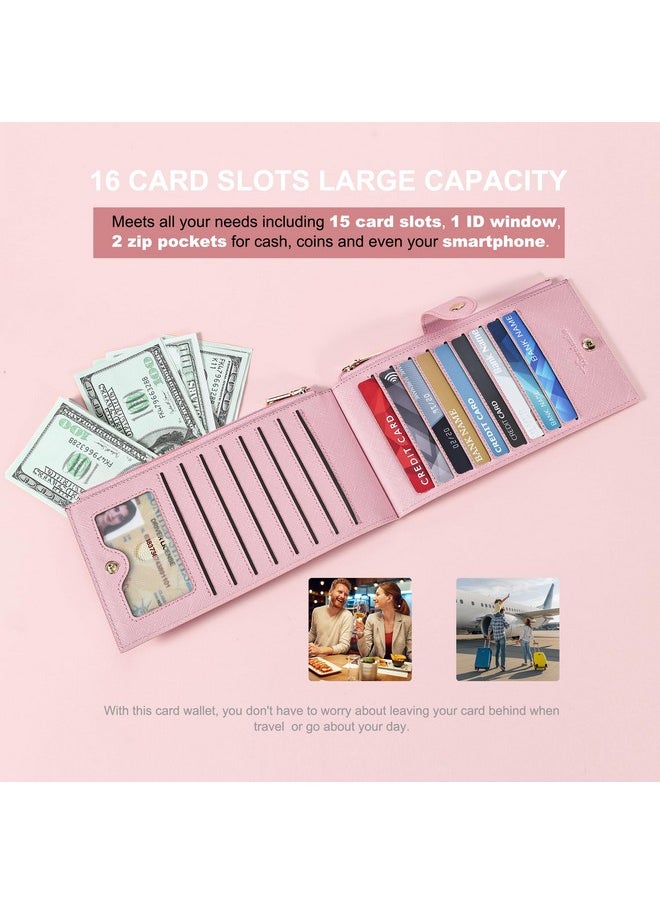 Travelambo Womens Wallet Rfid Blocking Bifold Multi Card Case Wallet With Zipper Pocket Crosshatch (Pink Sakura 2191)  - Image 5