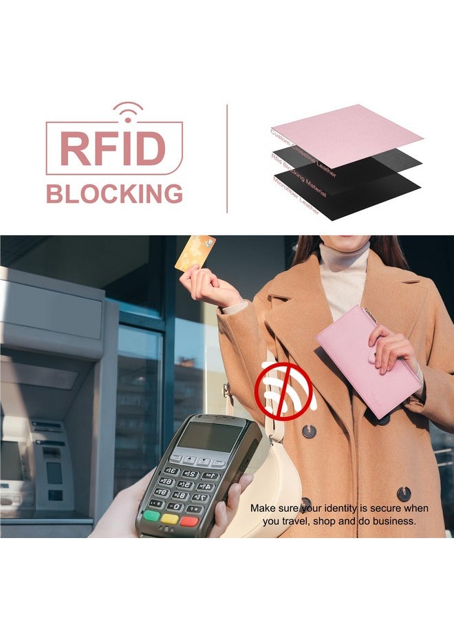 Travelambo Womens Wallet Rfid Blocking Bifold Multi Card Case Wallet With Zipper Pocket Crosshatch (Pink Sakura 2191)  - Image 4
