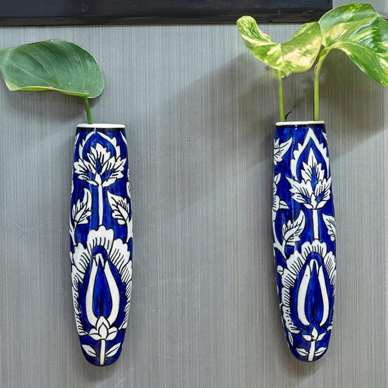 Lazy Gardener Lazy Gardener Indigo Mughal Ceramic Magnetic Planter Pot Fridge Magnet Vase for Indoor Plants Decorative Magnetic Flower Pot for Refrigerator Red Yellow Set of 1 
