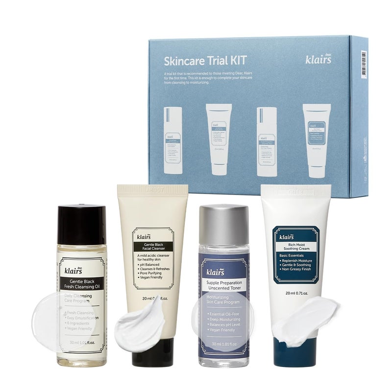 DearKlairs Skincare Trial Kits, Mini Size (Cleansing Oil, Cleanser, Toner, Cream), Travel Must Haves, Skincare Gift Set - Image 1