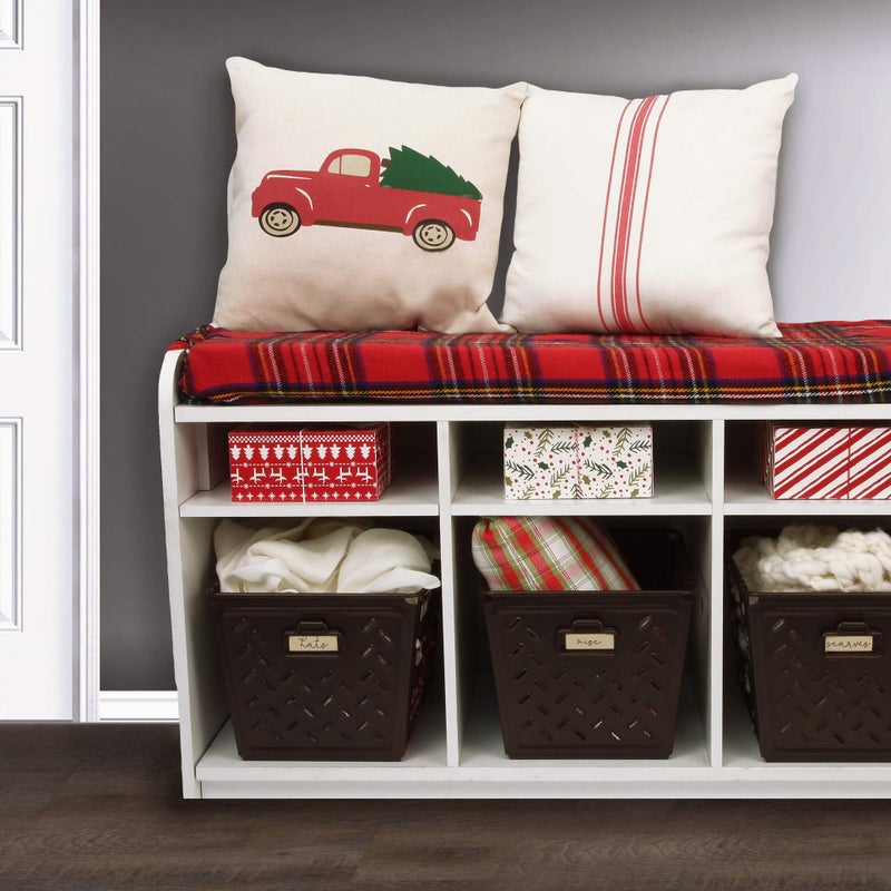 Spectrum Diversified Macklin, Stamped Steel & Wire Basket for Closet & Cubby Storage Vintage-Inspired Design with Customizable Label Plate, Medium, Bronze - Image 2