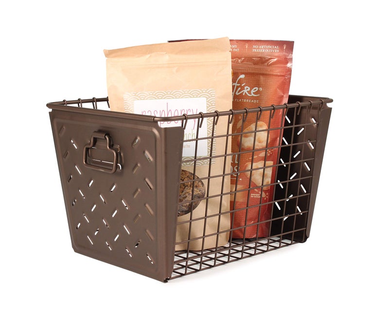 Spectrum Diversified Macklin, Stamped Steel & Wire Basket for Closet & Cubby Storage Vintage-Inspired Design with Customizable Label Plate, Medium, Bronze - Image 3