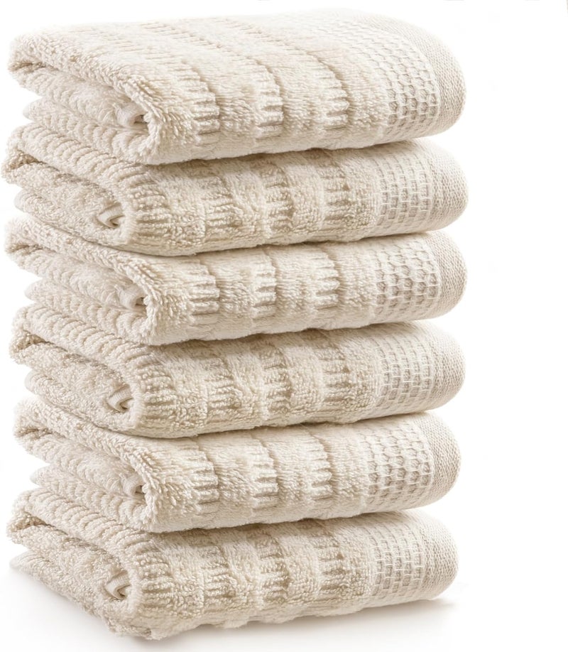 مجموعة مناشف حمام سوفتيري من القطن العضوي النقي - 100% قطن ناعم - فائقة الامتصاص والمتانة - 500 جرام لكل متر مربع تجفيف سر��ع - جودة فندقية وسبا فاخرة - مقاومة للبهتان - صديقة للبيئة (طبيعي، 6 قطع مناشف وجه) - Image 1