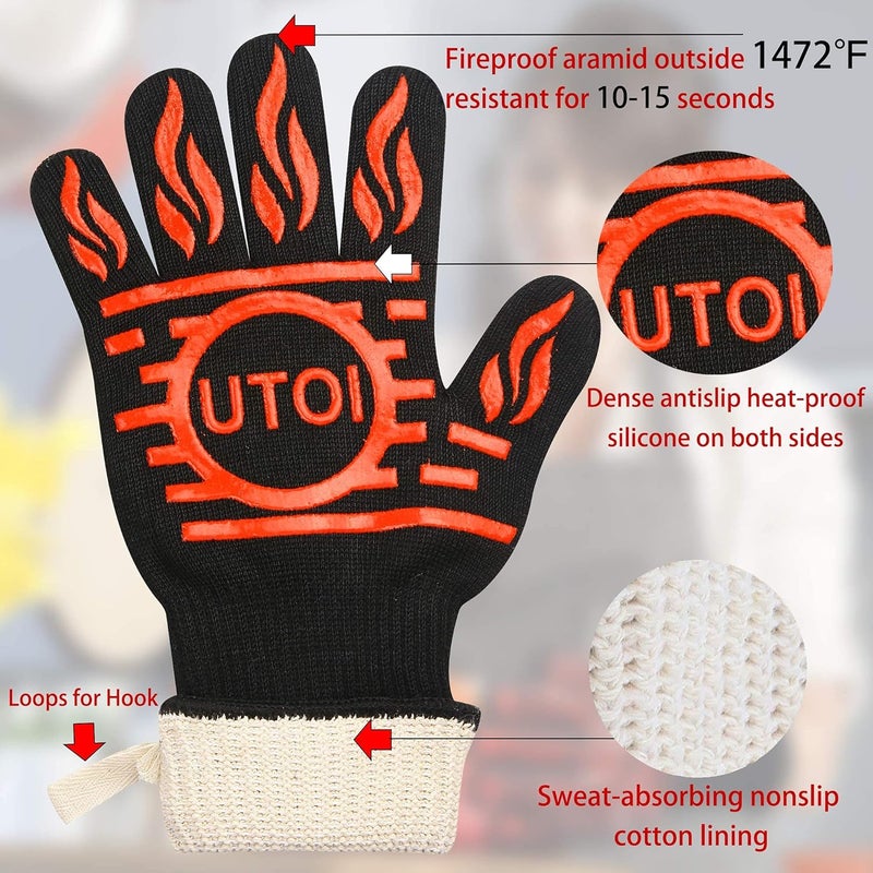 UTOI BBQ Grill Gloves Kit, 1472°F Heat Resistant BBQ Gloves/Long Non-Slip Oven Mitts, Meat Shredder Claws & Silicone Basting Brush for Grilling, Smoker, Baking, Barbecue, Kitchen & Outdoor Cooking - Image 5