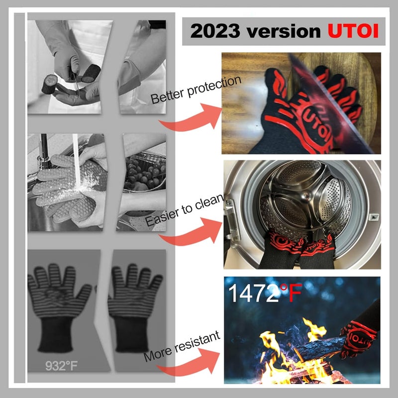 UTOI BBQ Grill Gloves Kit, 1472°F Heat Resistant BBQ Gloves/Long Non-Slip Oven Mitts, Meat Shredder Claws & Silicone Basting Brush for Grilling, Smoker, Baking, Barbecue, Kitchen & Outdoor Cooking - Image 3