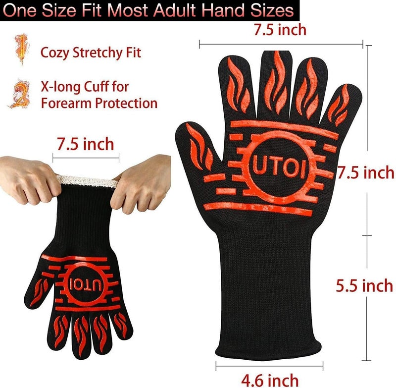 UTOI BBQ Grill Gloves Kit, 1472°F Heat Resistant BBQ Gloves/Long Non-Slip Oven Mitts, Meat Shredder Claws & Silicone Basting Brush for Grilling, Smoker, Baking, Barbecue, Kitchen & Outdoor Cooking - Image 4