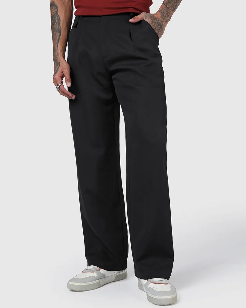 Men's Jet Black Loose Fit Korean Pants