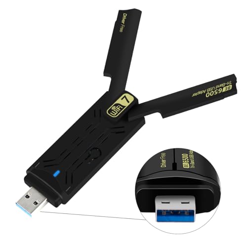 DERAPID WiFi 7 USB 30 Adapter 6500Mbps TriBand 24G5G6GHz Wireless Network Card Driver Free Plug Play for Gaming PC Laptop Windows 1011 UltraLow Latency WPA3 Encryption - Image 1