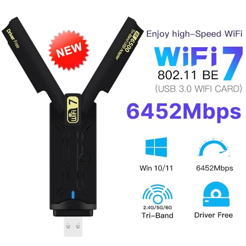 DERAPID WiFi 7 USB 30 Adapter 6500Mbps TriBand 24G5G6GHz Wireless Network Card Driver Free Plug Play for Gaming PC Laptop Windows 1011 UltraLow Latency WPA3 Encryption - Image 3