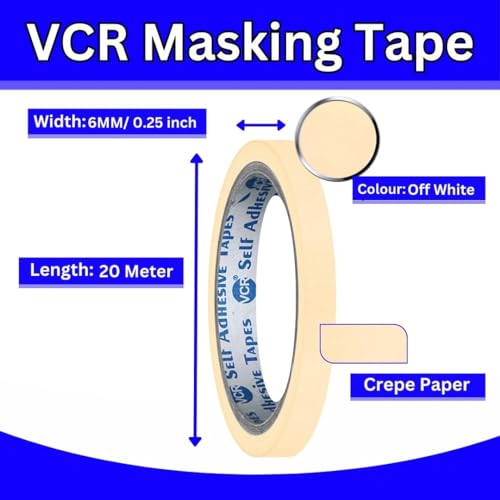 VCR Masking Tape - 20 Meters in Length 06mm / 0.25" Width - 1 Roll Per Pack - Easy Tear Tape, Best for Carpenter, Labelling, Painting and leaves no residue after a peel. - Image 4