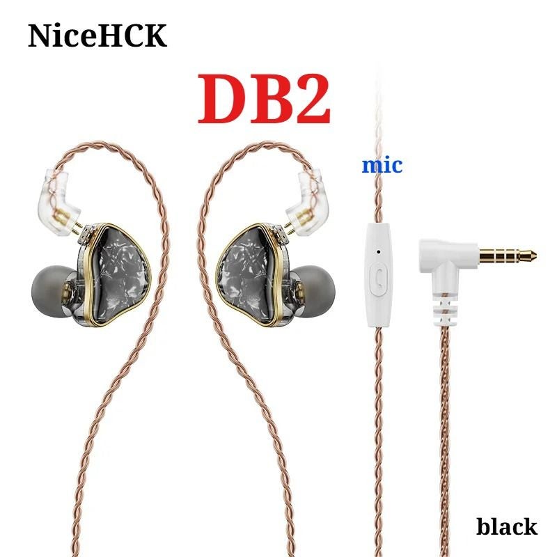 Nicehck DB2 Hi-Fi 1dd+1ba Hybrid Dual-Driver Wired In-Ear Monitor Earphones, 0.78 2-Pin, With Mic, Black - Image 1
