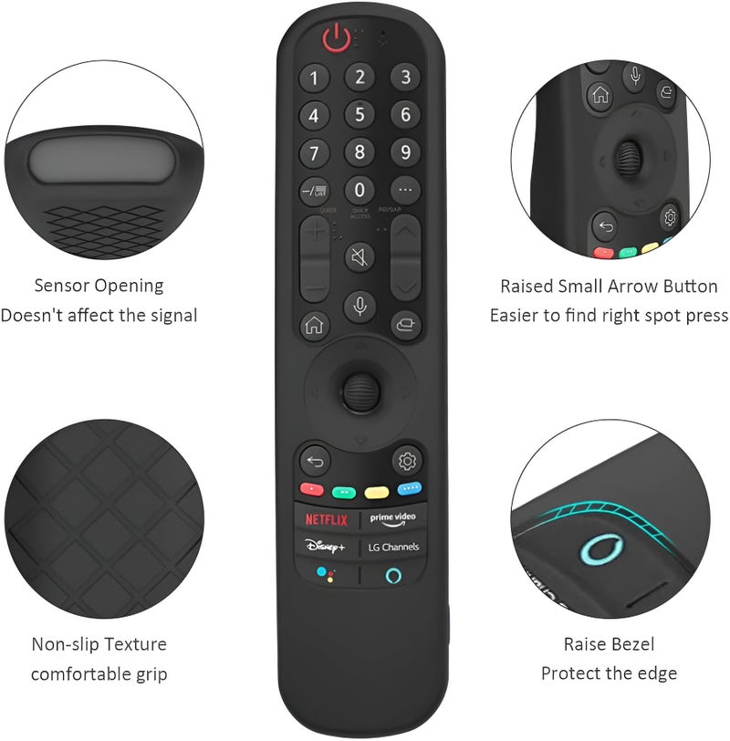 RAYA Silicone TV Remote Cover Compatible with LG Smart TV Remote LG-AN-MR21GA / LG-MR22GA Magic Remote Case with Lanyard [Remote NOT Included] (Black) - Image 2