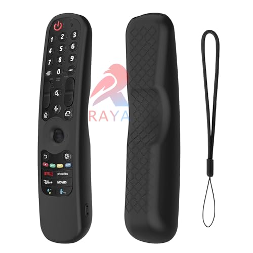RAYA Silicone TV Remote Cover Compatible with LG Smart TV Remote LG-AN-MR21GA / LG-MR22GA Magic Remote Case with Lanyard [Remote NOT Included] (Black) - Image 3