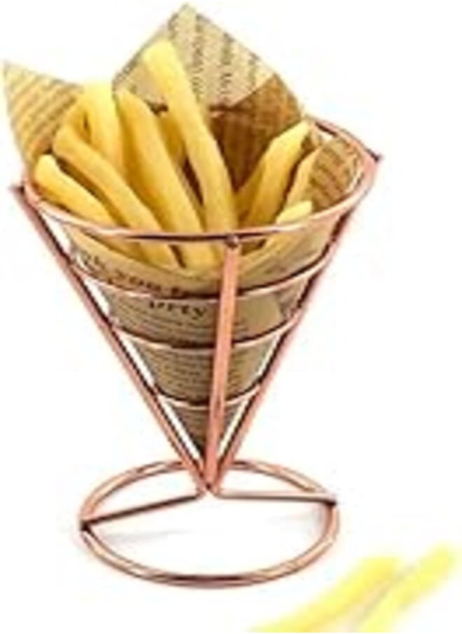 Generic Metal Cone Basket Fry Holder French Fries Stand Snack Fried Display Rack - Gold 