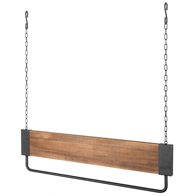 INDIAN DECOR INDIAN DECOR 88344 Industrial Black Metal MDF Wood Garment Rod with Hanging Chain  - Image 5