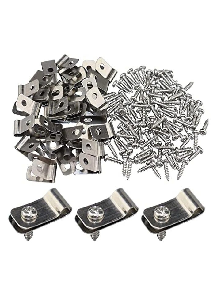 erorex 200 Pcs Solar Panel Cable Clips, Fence Wire Clamps, Photovoltaic Cable Clips, Trailer Frame Wire Clamp Clips, Stainless Steel Wire Clips for Mount 12-16 Gauge (100 Wire Buckle +100 Screws) - Image 1