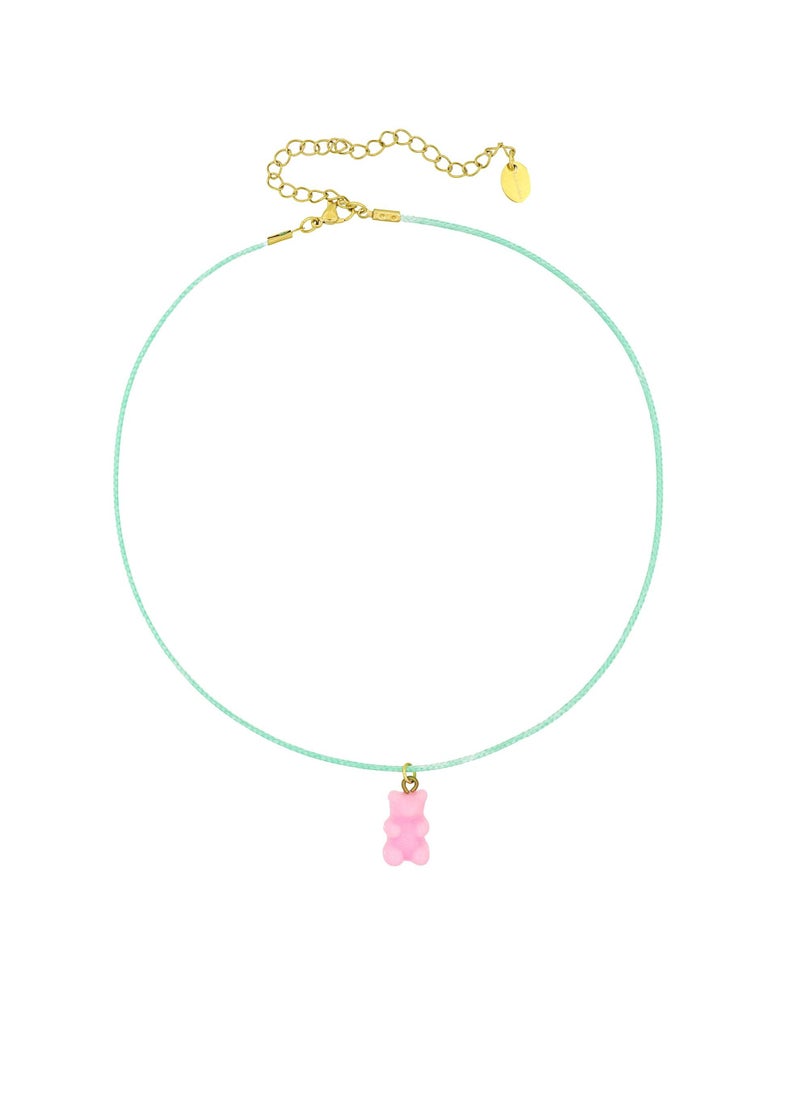 Fashionbox - Lola Gummy Bear Cord Necklace Green Pastel/ Baby Pink/Gold Plated - Image 1