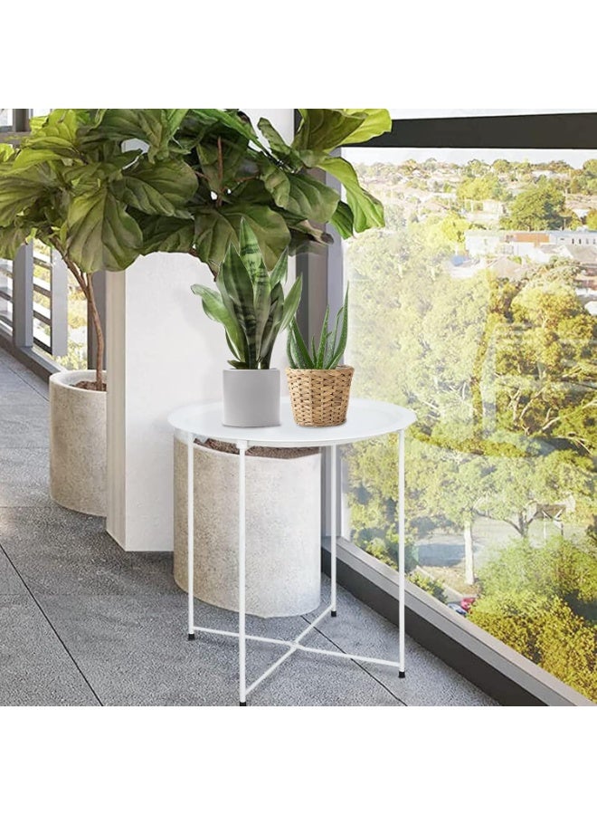 Nadrab White round steel table, dimensions 47*47*50 cm - Image 4