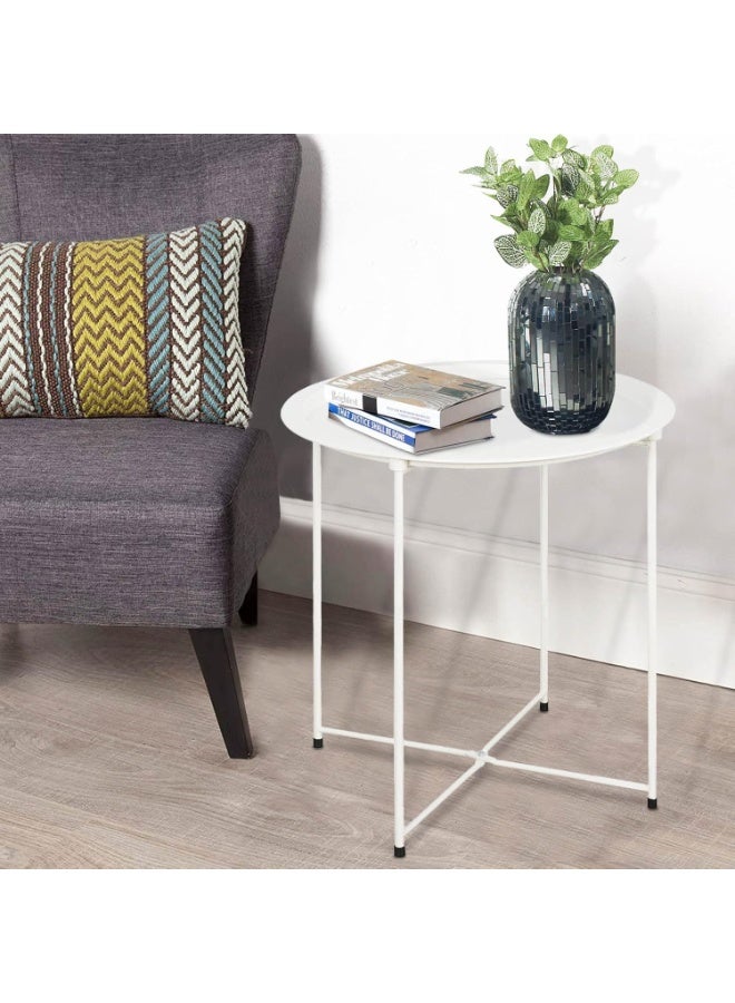 Nadrab White round steel table, dimensions 47*47*50 cm - Image 1